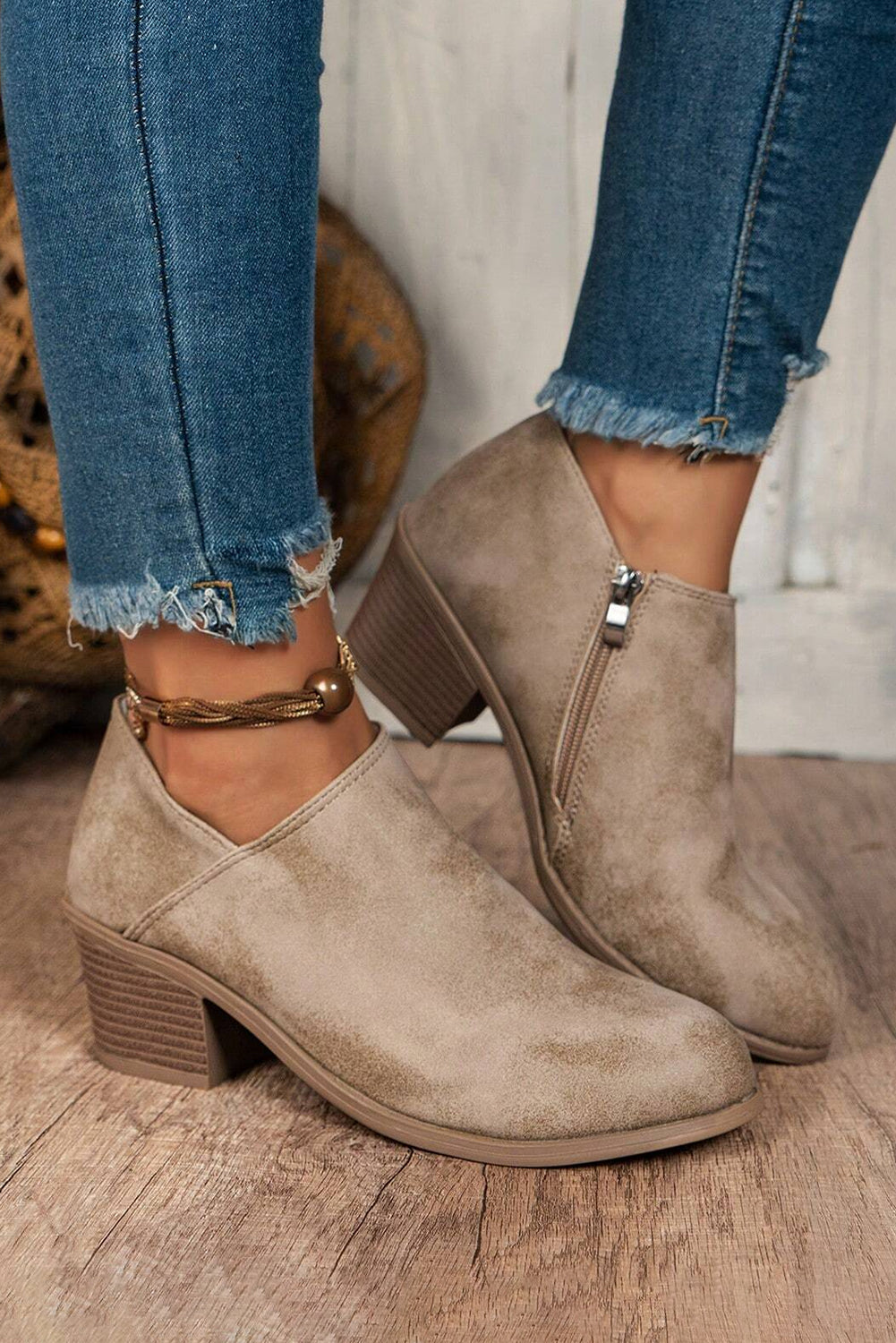 Black Suede Block Heel Ankle Boot