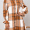 Khaki Plaid Pattern Collared Neck Ruffled Sleeve Shirt Dress