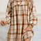 Brown Plaid Print Side Pockets Frill Babydoll Mini Dress