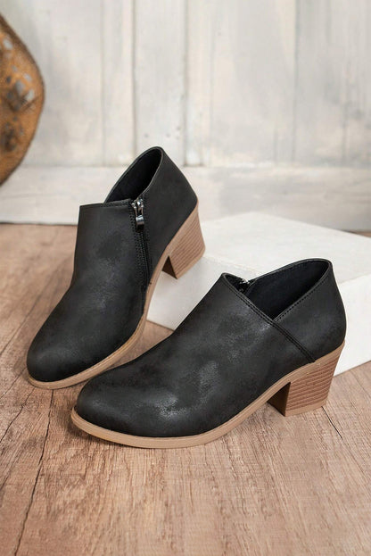 Black Suede Block Heel Ankle Boot