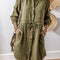 Jungle Green Textured Bracelet Sleeve Button Up Mini Dress