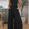 Black Solid Color Open Back Sleeveless Wide Leg Jumpsuit