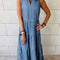 Blue Sleeveless Tiered Chambray Maxi Dress