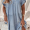 Beau Blue Ruffle Short Sleeve Tiered A-line Denim Dress