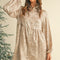 Apricot Metallic Sheen Puff Sleeve Button Up Mini Shirt Dress