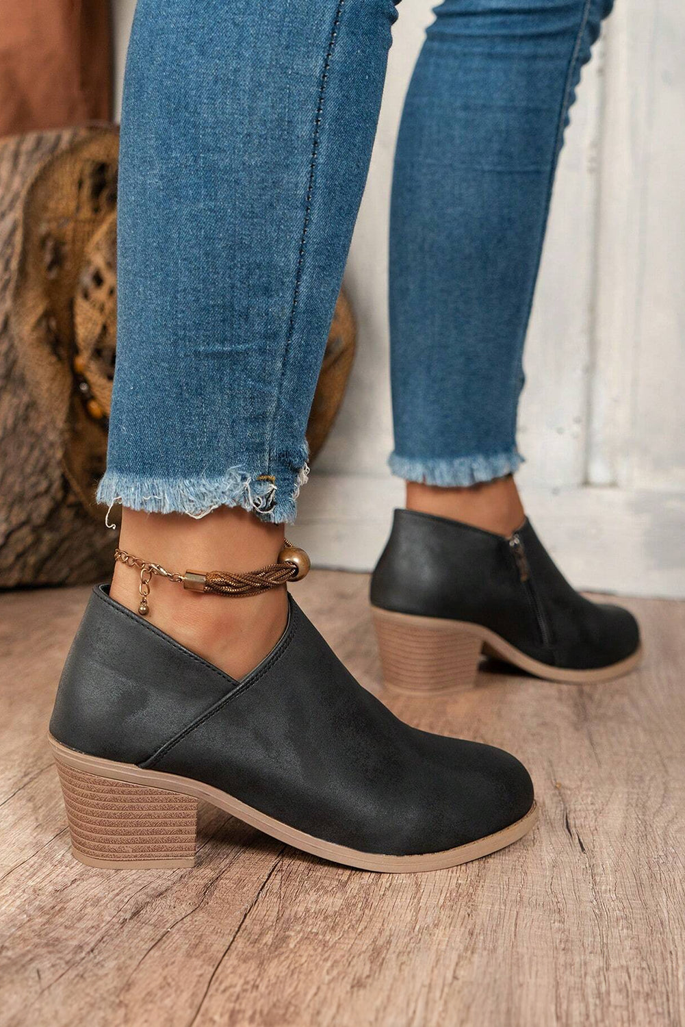 Black Suede Block Heel Ankle Boot