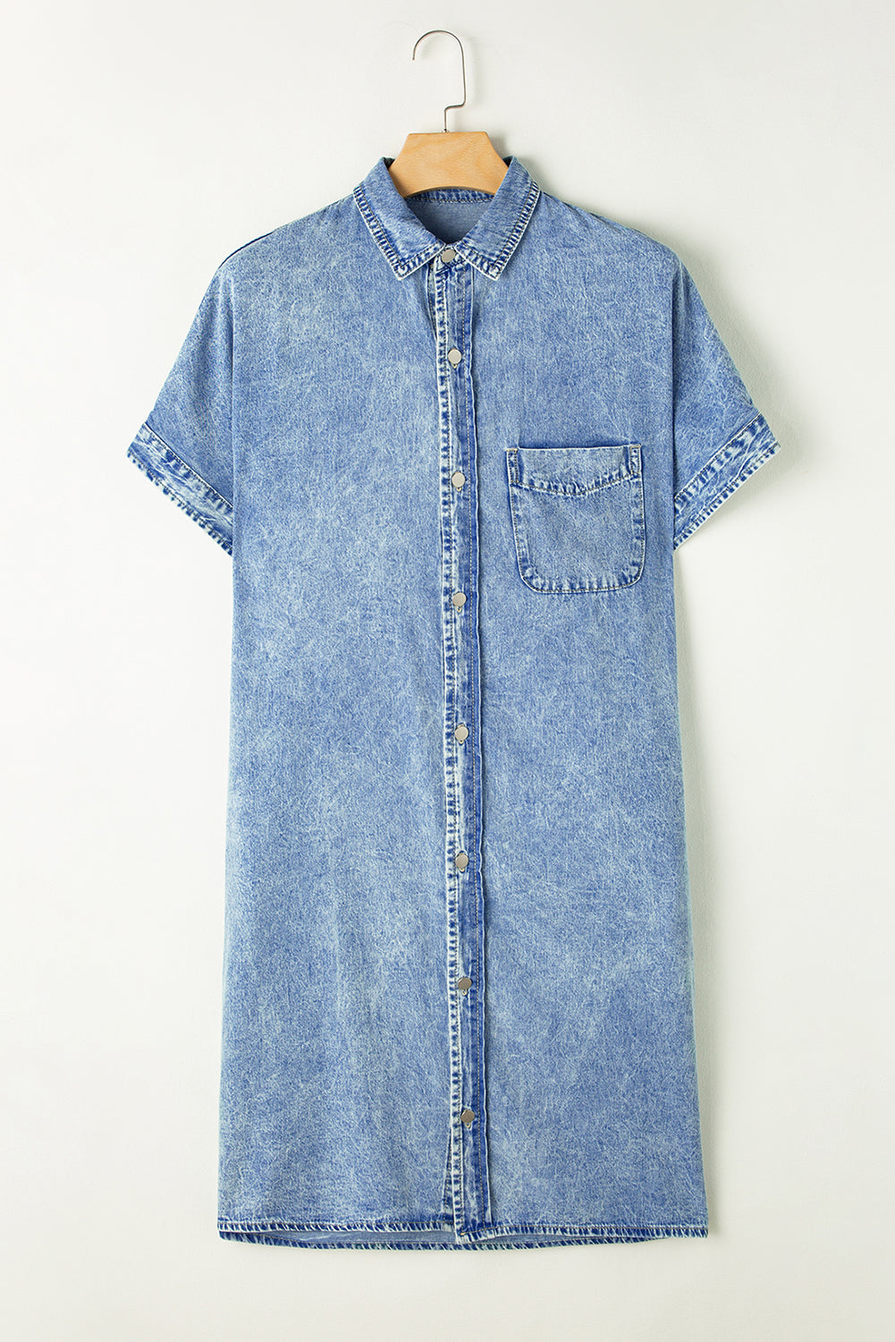 Light Blue Vintage Wash Loose Denim Shirt Dress