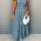 Blue Abstract Print Split V Neck Shirred High Waist Maxi Dress