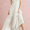 White Frill Neckline Shirred Bodice Floral Maxi Dress