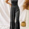 Black Floral Thin Straps Smocked Bodice Wide Leg Jumpsuit